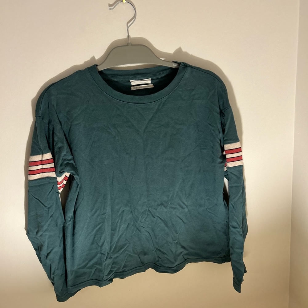 Urban outfitters small green, long sleeve college tee. Forearm stripes.